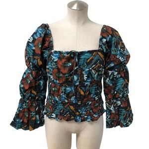 Porridge Clothing Puff Sleeve Blouse Womens Medium‎ M Multicolor Floral Smocked